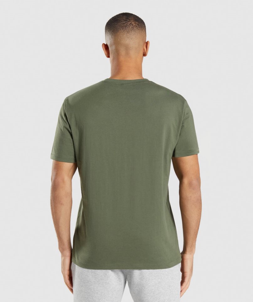 Men's Gymshark Crest T-Shirts Olive | NZ 9SFLCR